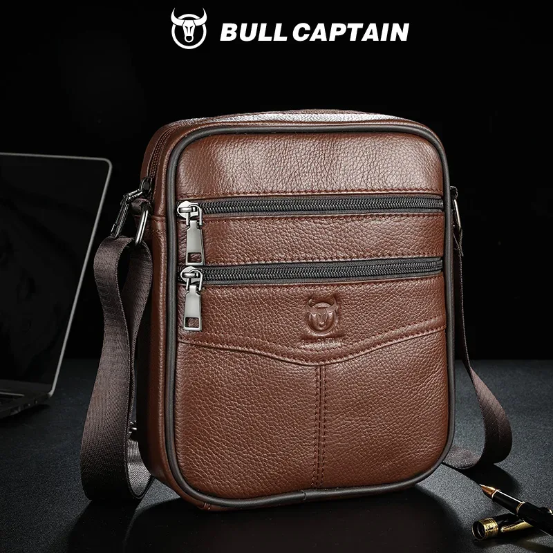 sac à bandoulière en cuir pour homme bullcaptain, multifonctionnel et de grande capacité, sac à bandoulière en cuir de vache, sac à main, sac messager décontracté