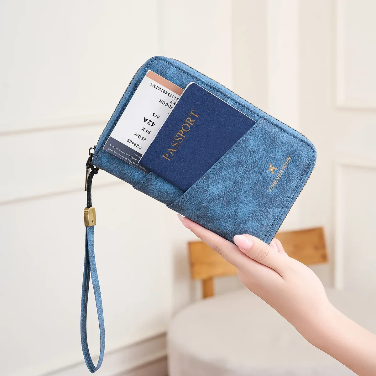 porte-passeport multifonctionnel antivol rfid pour femme, sac de rangement portable à fermeture éclair, porte-passeport avec poche cachée pour airtag