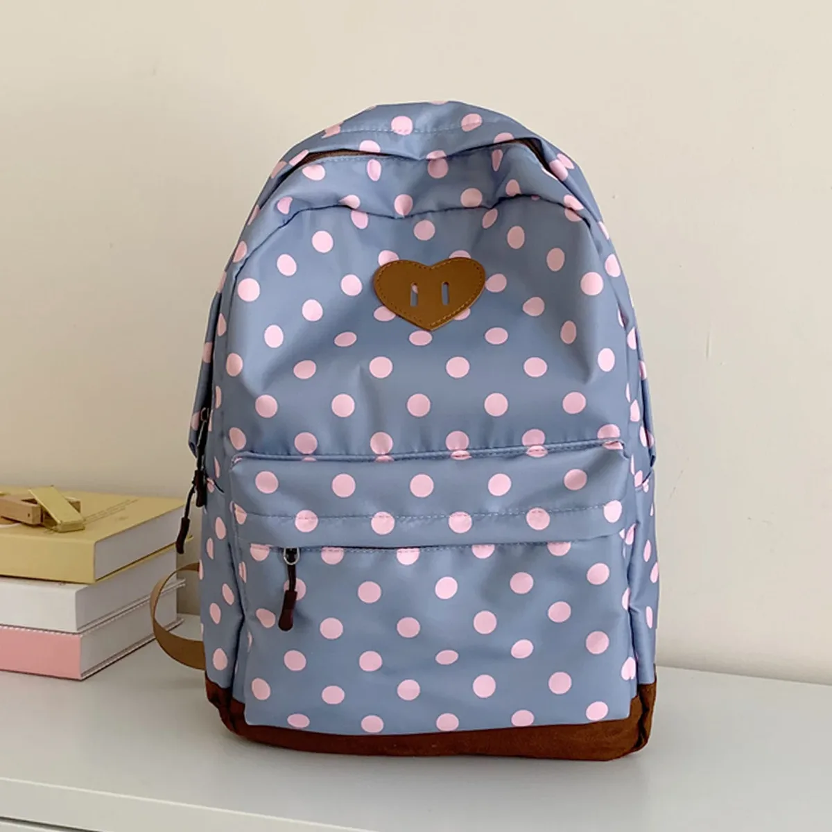 sac à dos mignon à pois en nylon pour femmes, grande capacité, pour ordinateur portable, plusieurs poches, sac de voyage pour le shopping, les voyages et le travail