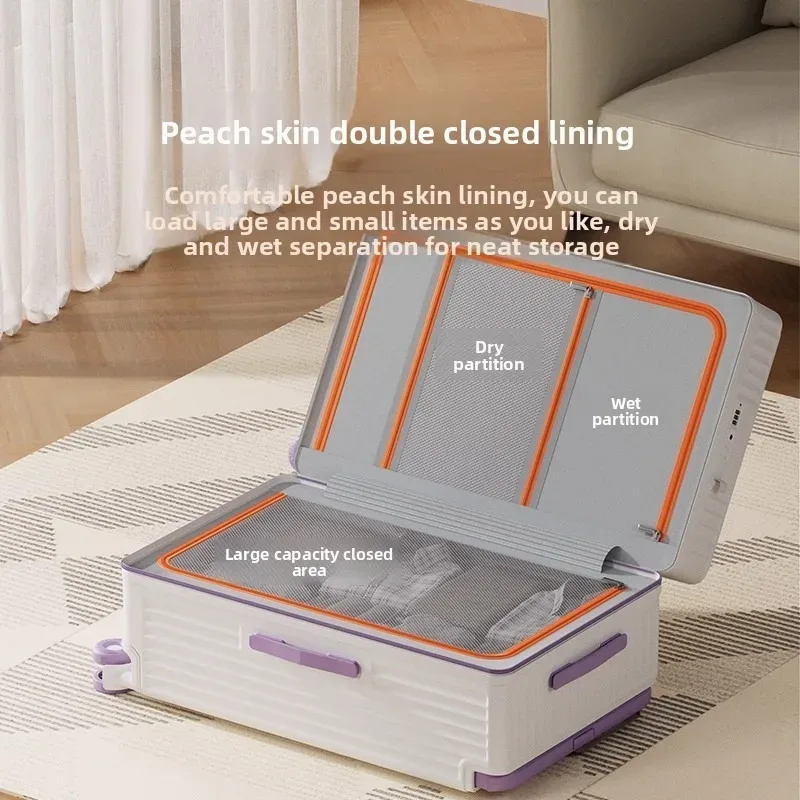Valise Jean Capacité Grande Compartiment Séparé Doublure Confortable Voyage Antichoc Serrure Sécurité Roues Violettes