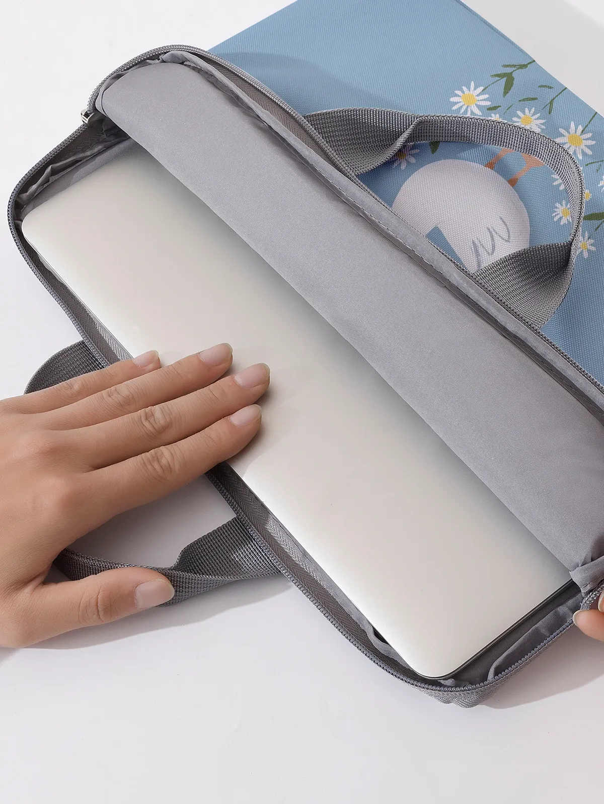 un ensemble, deux styles, housse pour ordinateur portable imprimée avec motif de canard blanc et de marguerites, mallette, adaptée aux ordinateurs portables de 14 pouces