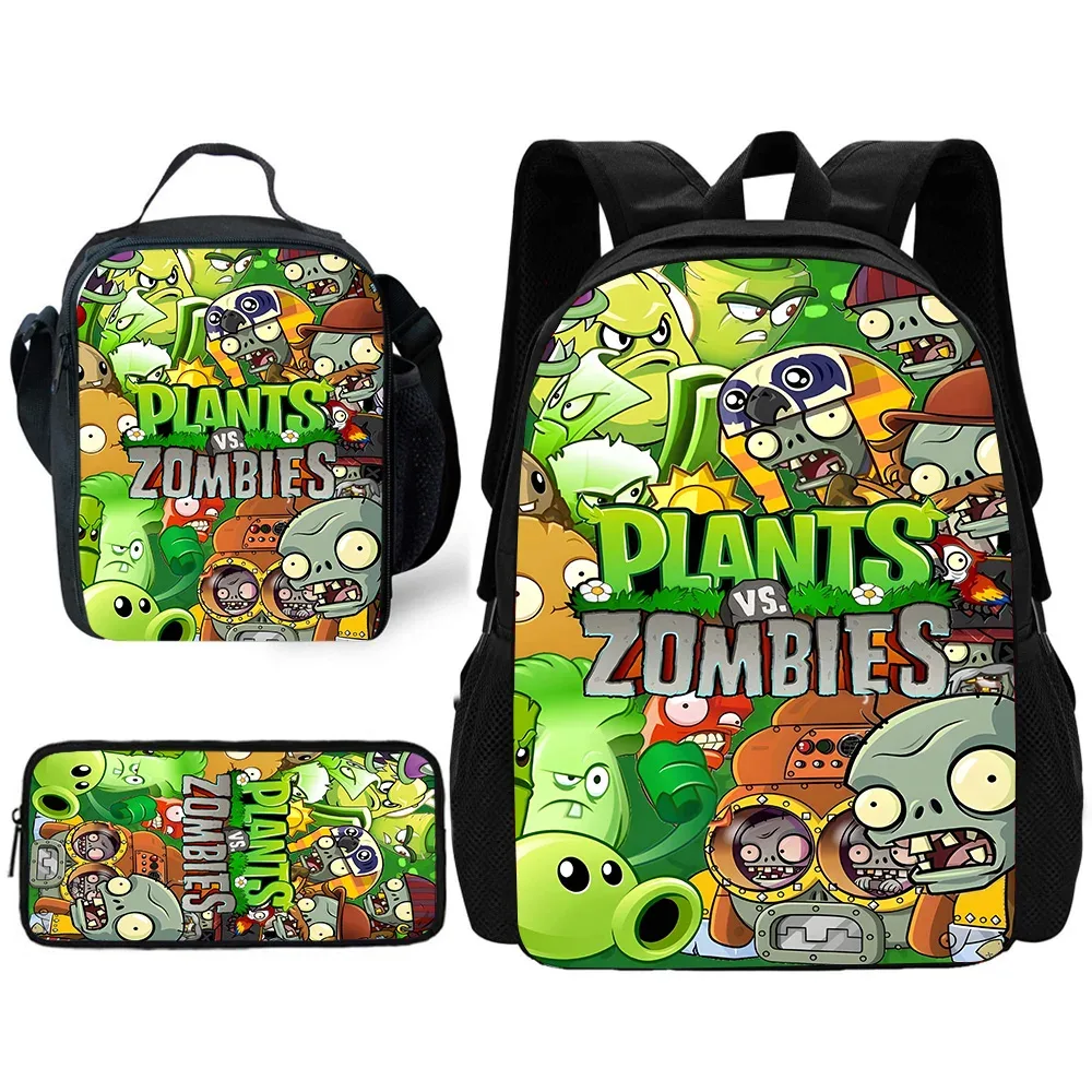 jeu chaud pour enfants pour p-plantes vs z-zombiess, sac à dos d'école avec sacs à déjeuner, sacs à crayons, sacs d'école pour garçons et filles, meilleur cadeau