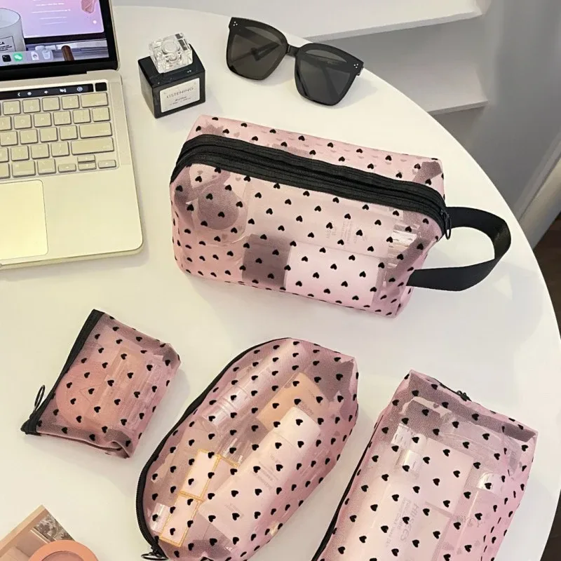 trousse de maquillage d'extérieur personnalisée en maille de nylon transparente, sacs à cosmétiques, pochette d'organisation de voyage, fermeture éclair, maquillage de plage, sac à main pour femmes