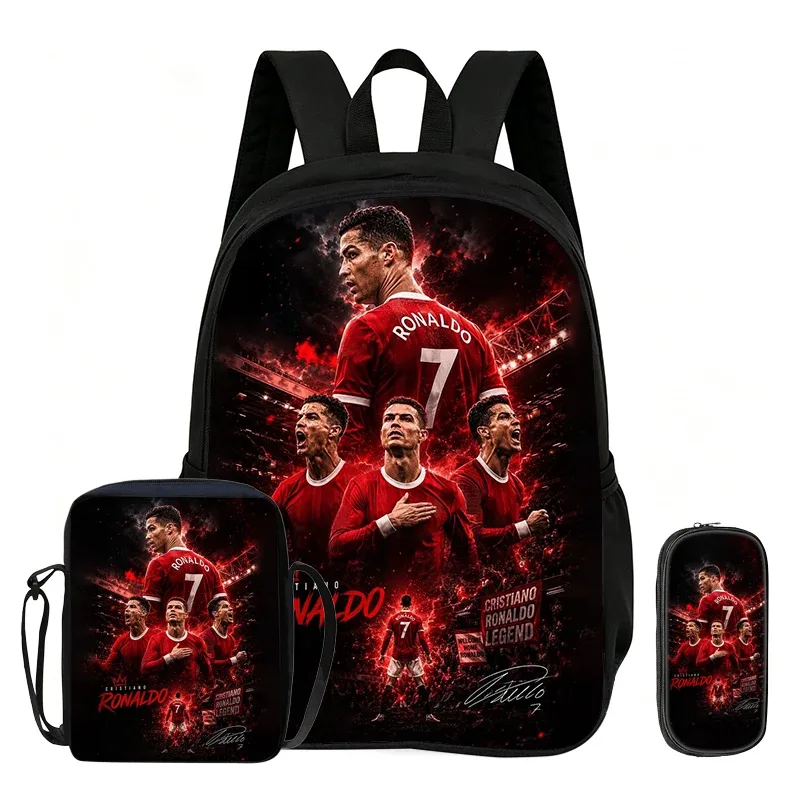 sac à dos d'école, sac à bandoulière, trousse à crayons, sac de sport ronaldo pour enfants, ensemble de 3 pièces, sac à dos de football, cadeau pour les fans de stars du football
