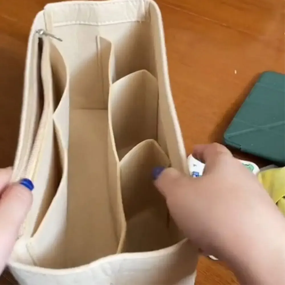 Sac d'insertion en feutre grande capacité avec fermeture éclair, organisateur de sac à main multi-poches, sac intérieur doublé pour LV Speedy25/30/35/Gentlewoman