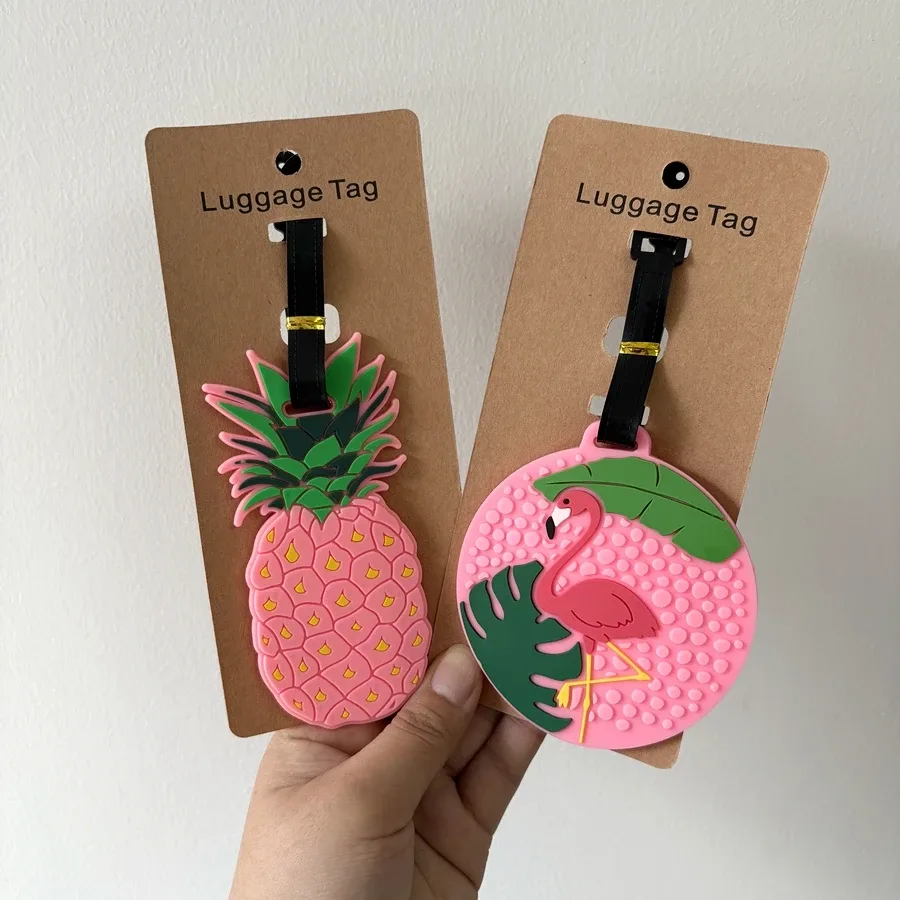 étiquette de bagage rose ananas flamant rose, étiquette de contrôle de voyage, carte d'information intégrée, carte arrière en carton disponible pour super, 1/2 pièces