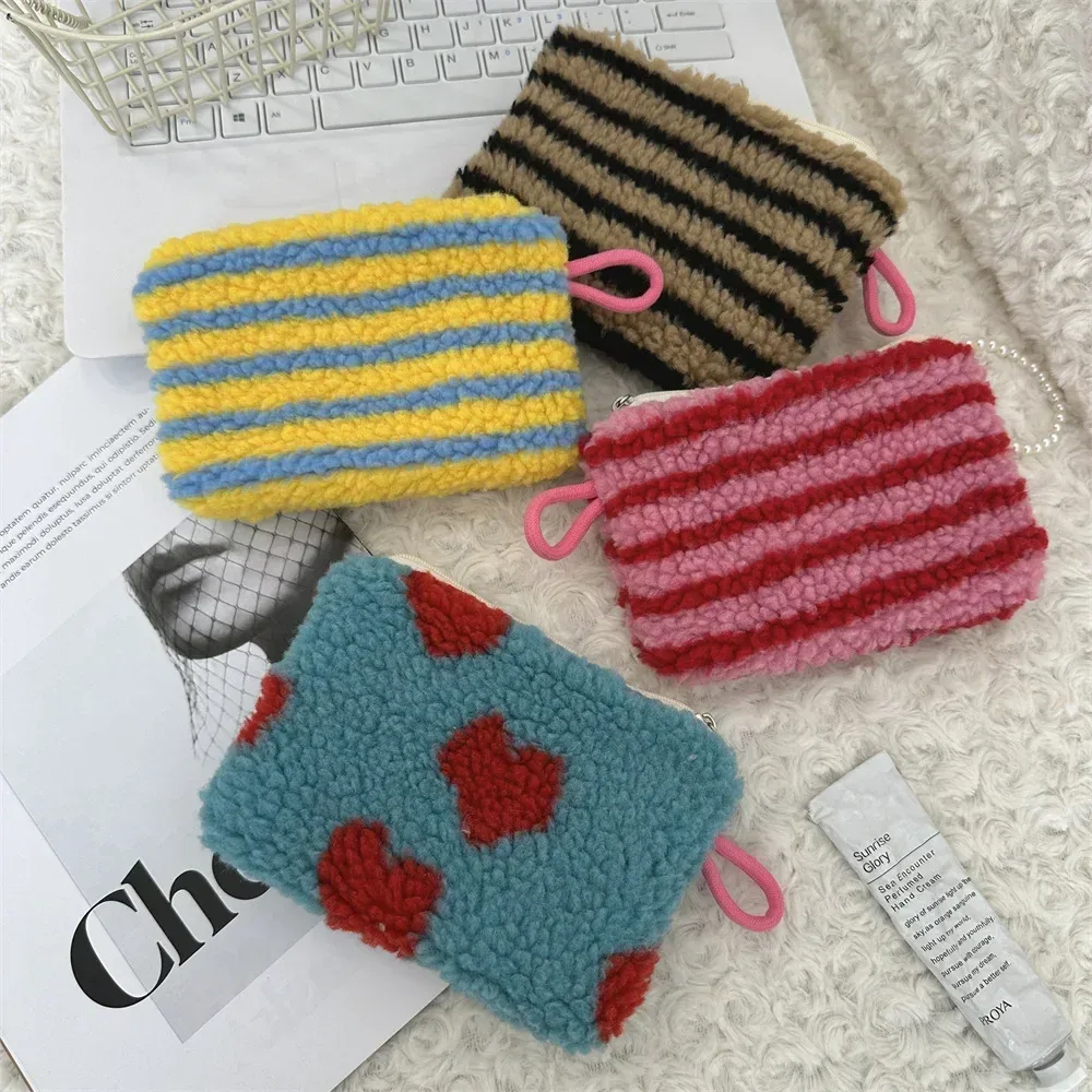 petit sac de rangement portable en peluche douce pour femme, trousse de maquillage, sacs à main, pochette à fermeture éclair, sac à main moelleux, sacs à cosmétiques en fourrure pour femme