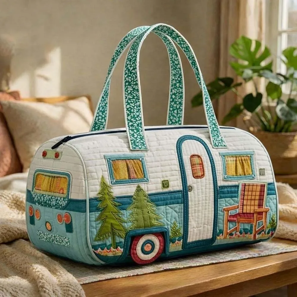 sac de voyage matelassé grande capacité en forme de bus imprimé, en matériau souple, style rétro