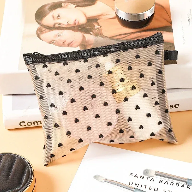 sac à cosmétiques en maille pour femmes, rangement de voyage, sac de maquillage, organisateur, pochette de maquillage portable, petite et grande trousse de toilette et de beauté