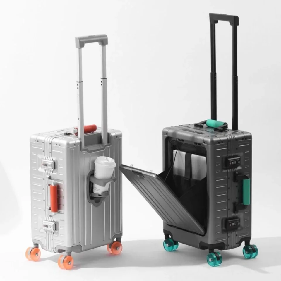 valise tout aluminium-magnésium, ouverture frontale, bagage à roulettes pour femme, serrure tsa, valise de voyage, roues moulées par injection