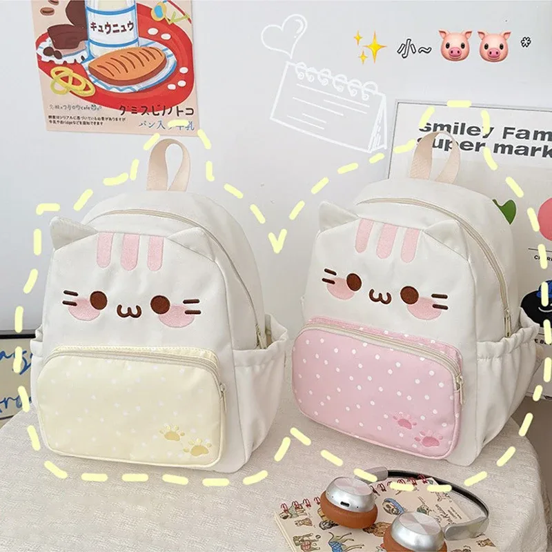 sac à dos chat à pois de dessin animé, grande capacité, sac d'école mignon, sac à livres pour étudiants, sac à dos de voyage léger, sac à dos pour ordinateur portable kawaii