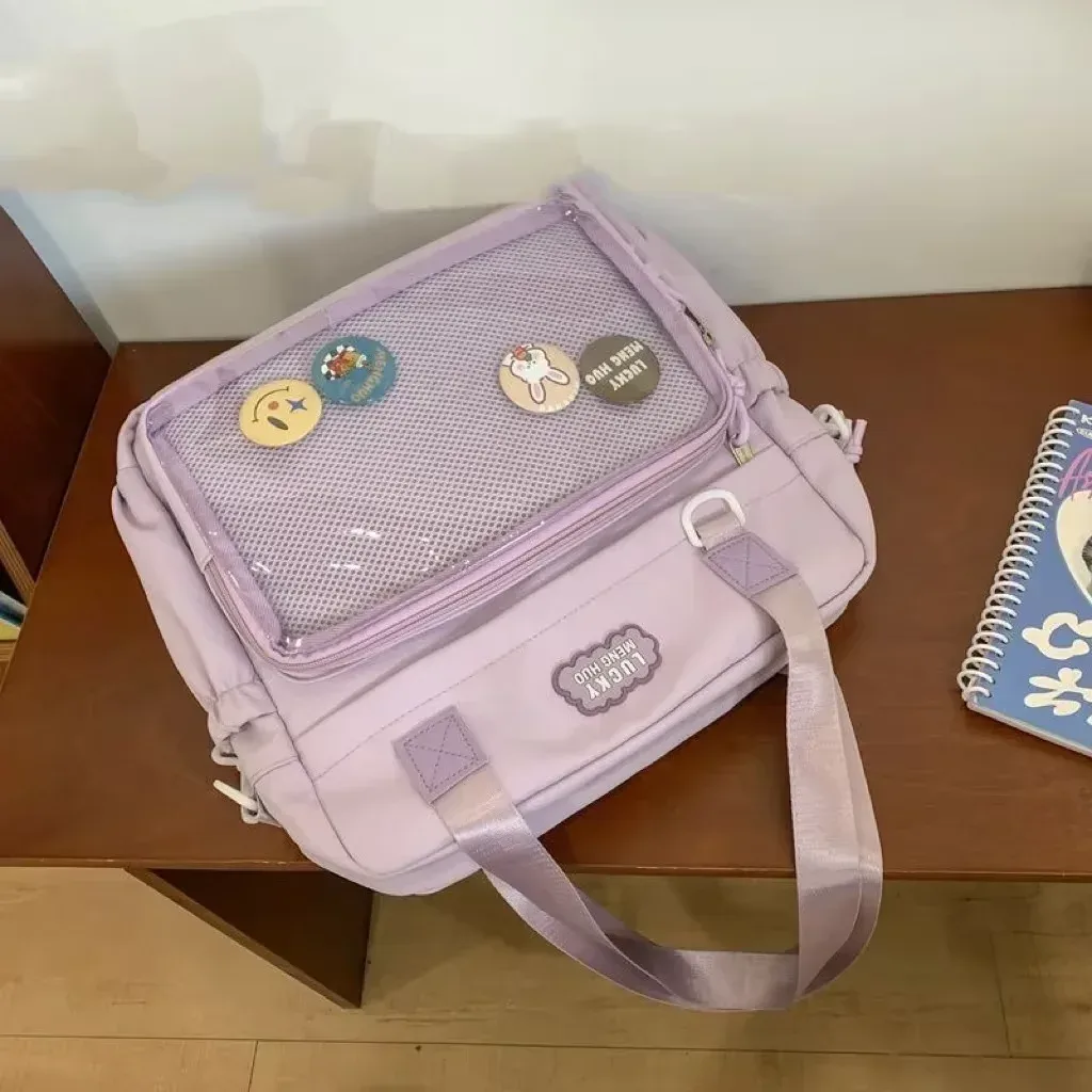 y2k-sac à dos ita pour femme, sac à dos avec badge bricolage, poche transparente pour fille, sac à main décontracté, nylon, grande capacité, initié, mode, mignon