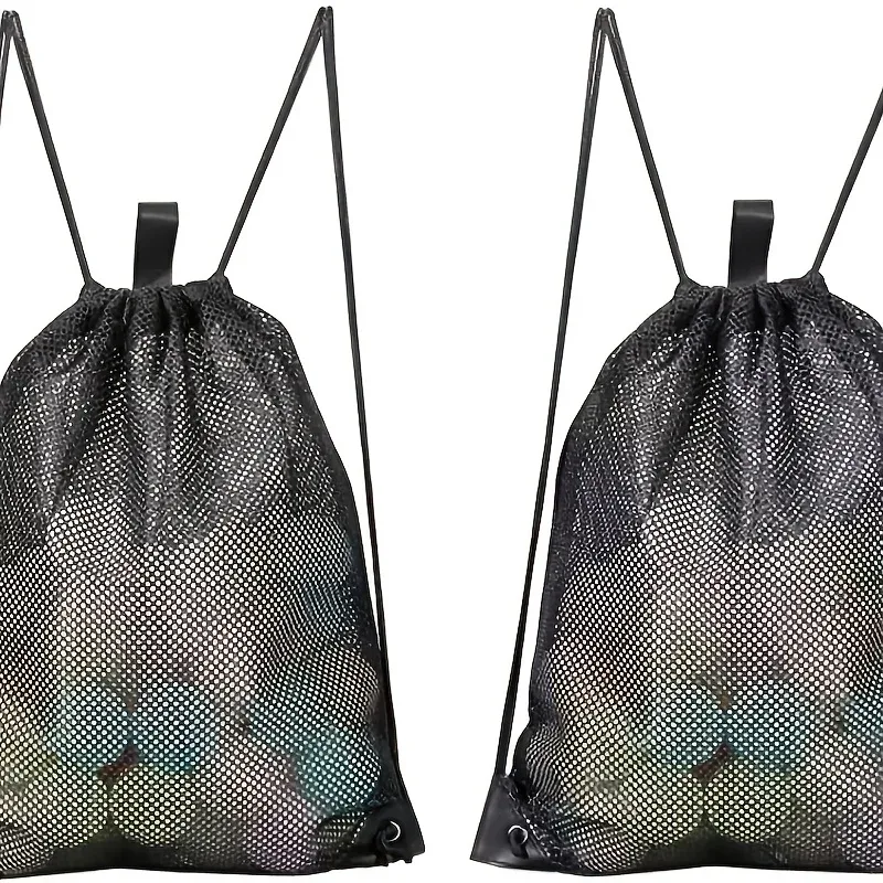 pochette en filet noir avec cordon de serrage, sac à dos de sport respirant en filet de grande capacité, sac de rangement pour ballons de basket et de football, sac de toilette pour la gym et la natation, sac de courses en filet pour fruits et légumes, sac de rangement multifonctionnel portable