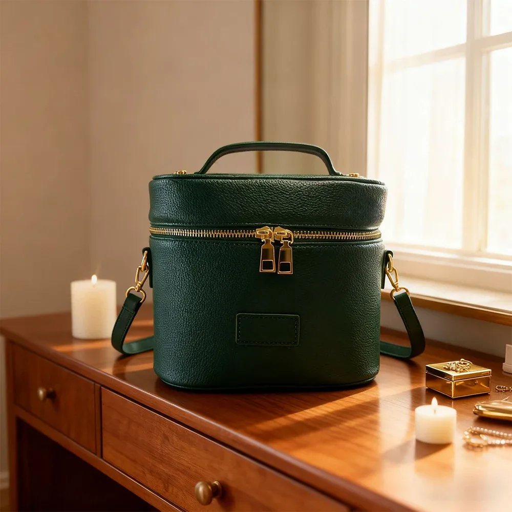 sac cosmétique en cuir pu personnalisé avec nom : simple, portable, bandoulière, à porter à la main, grande capacité pour les voyages