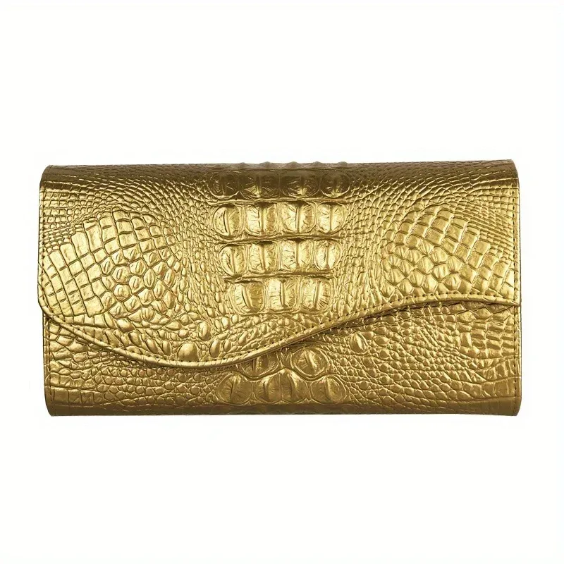 pochette élégante pour femme, grande capacité, sac à bandoulière imprimé crocodile
