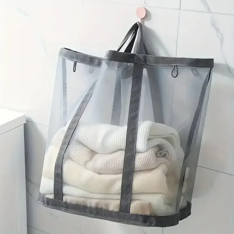panier à linge en maille de nylon, sac de rangement pliable pour vêtements sales, adapté à la chambre à coucher et à la salle de bains, panier à linge portable indépendant