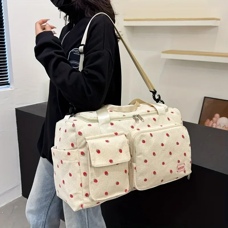 sac polochon décontracté imprimé fraise de grande capacité avec plusieurs compartiments – idéal pour les voyages, la salle de sport et l'utilisation quotidienne