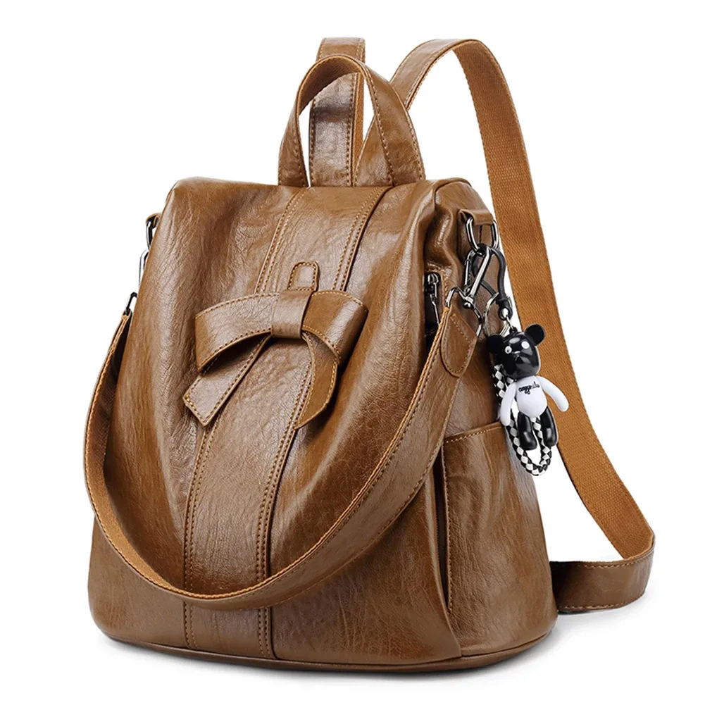 sac à dos en cuir véritable de haute qualité, antivol, sac à bandoulière, sac à dos professionnel pour femmes, élégant sac en cuir pour femme avec nœud