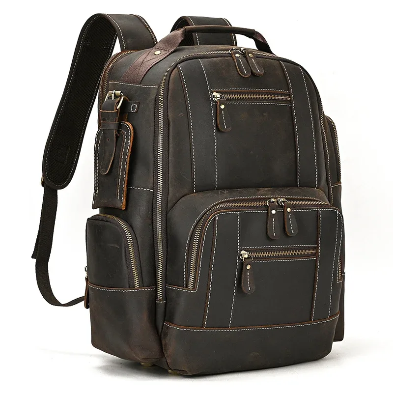 sac à dos de voyage en cuir véritable pour hommes, sac à dos de grande capacité, sacs à dos pour ordinateur portable masculin, mode de luxe, 15.6