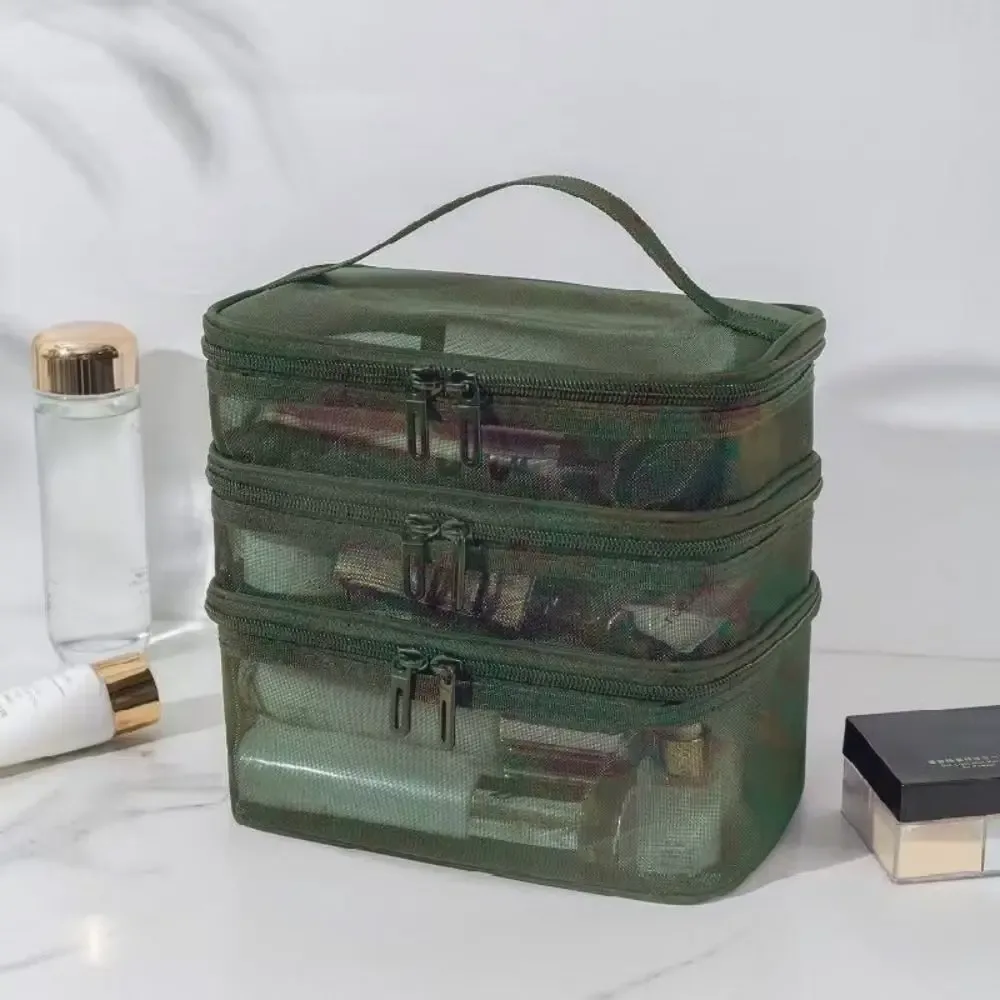 Sac de voyage transparent en maille pour cosmétiques, sac de rangement de grande capacité, sac de rangement pour maquillage, sac de toilette à 2/3 couches, sac de toilette pour la gym et la natation