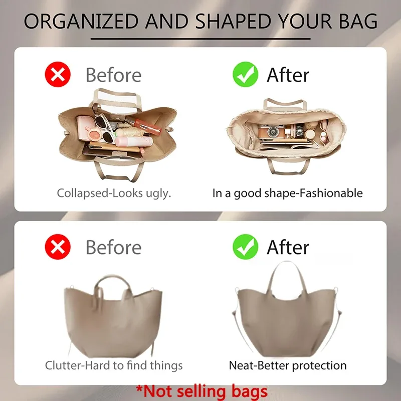 organisateur de sac en toile pour sacs cyme, insert léger et imperméable avec fermeture à cordon et fermeture éclair ykk