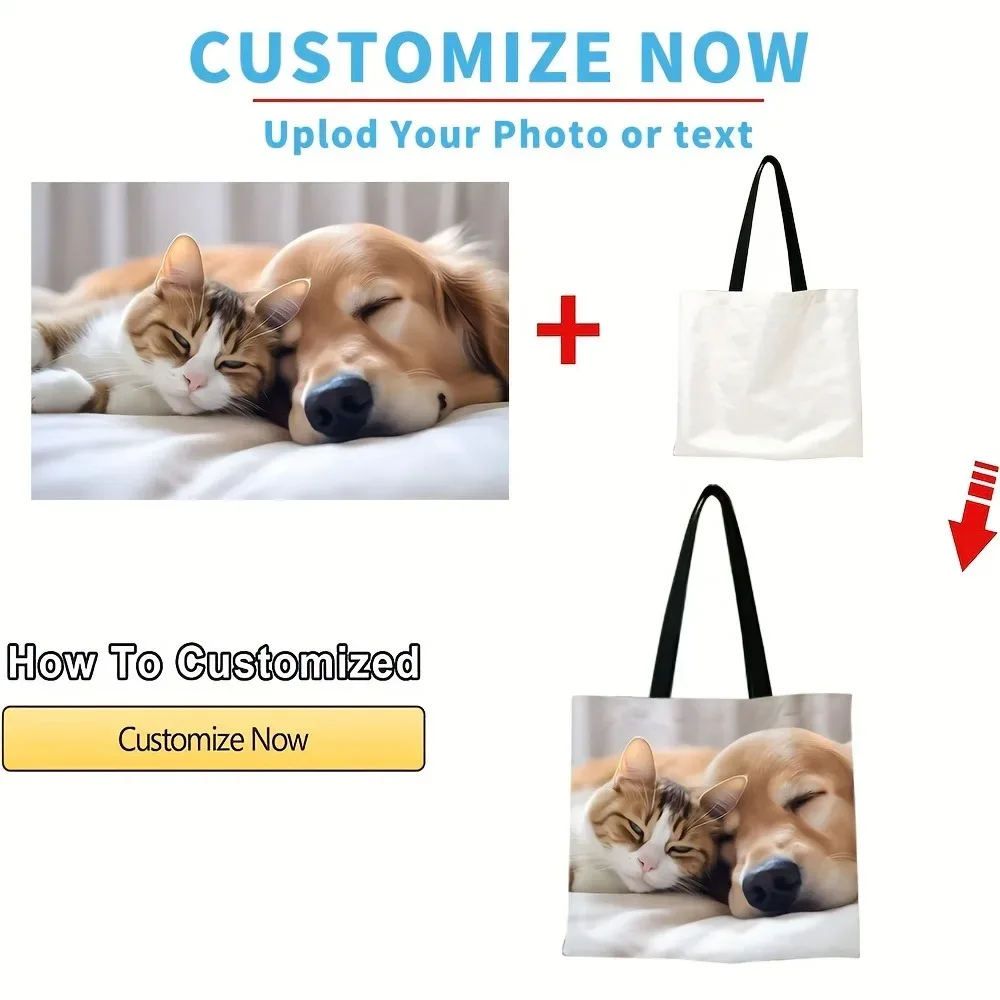 sac fourre-tout photo personnalisé, sac à bandoulière d'épicerie réutilisable personnalisé avec pochette de rangement en polyester pliable