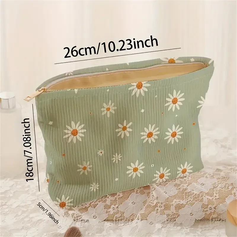 trousse de maquillage florale pour femme, organisateur de maquillage coréen brodé, pochette cosmétique de voyage, trousse de toilette en velours côtelé et toile, étui de beauté