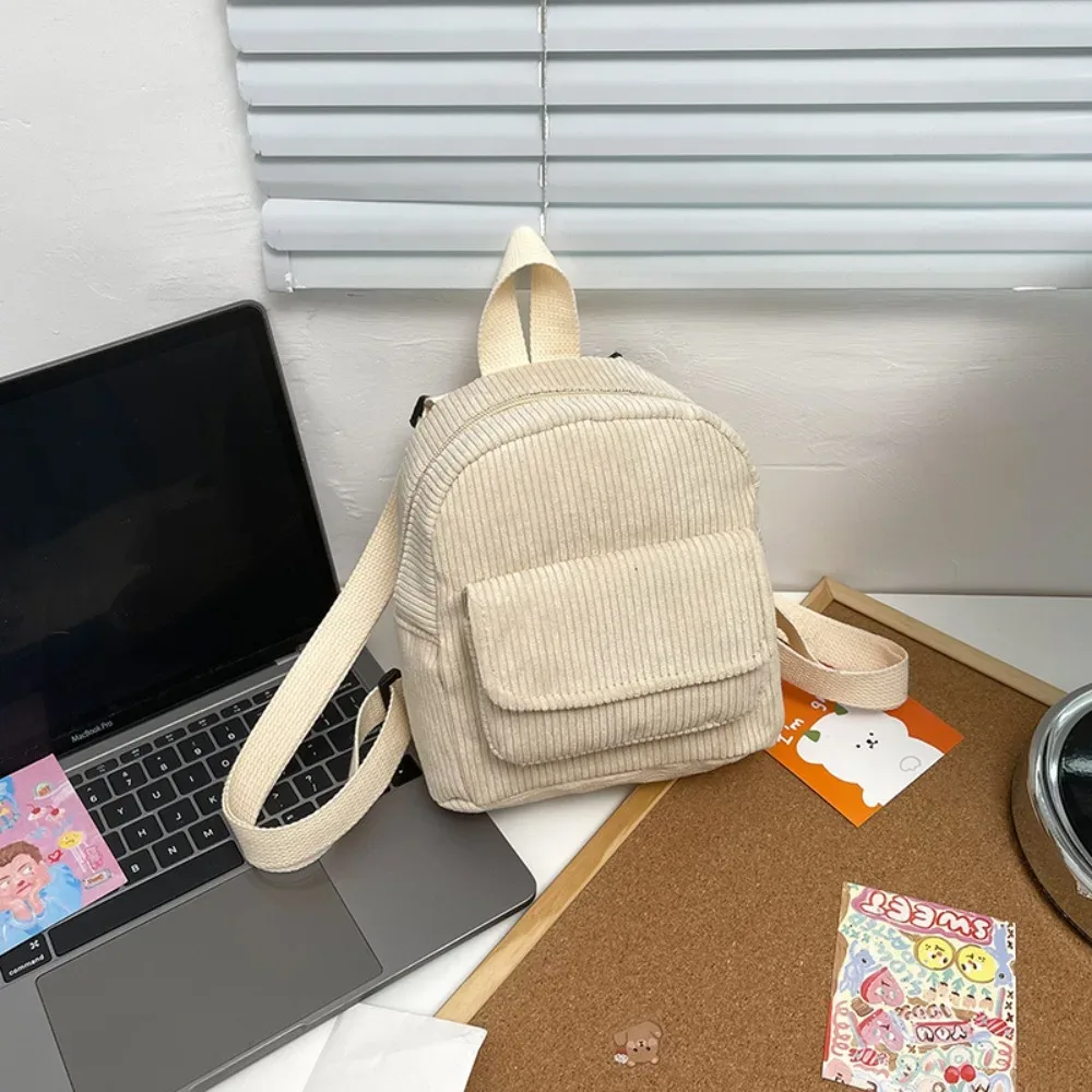mini sac à dos tendance en velours côtelé de couleur unie, léger, pour voyage, en dacron, petits sacs à dos d'extérieur