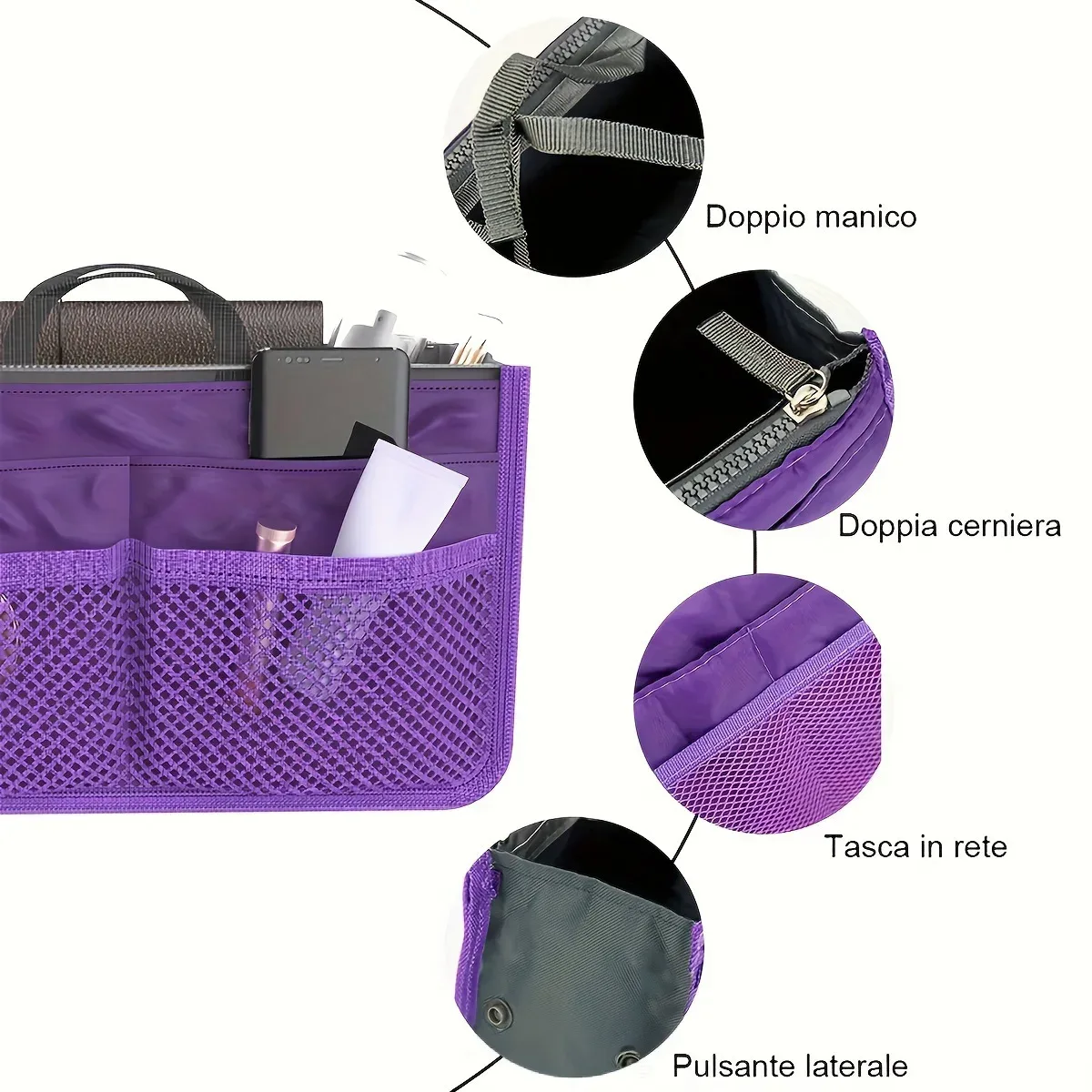 sac de rangement cosmétique pour femme, organiseur de voyage en nylon, sac à main pliable grande capacité, sac de rangement intérieur, pochette de maquillage