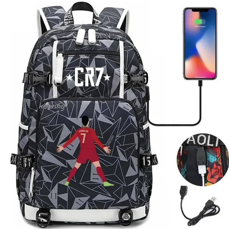 mode cr7 sac à dos usb charge sac d'école 15.6 pouces sac à dos pour ordinateur portable femme mâle livre sac sacs à dos étanche adolescents sac à dos