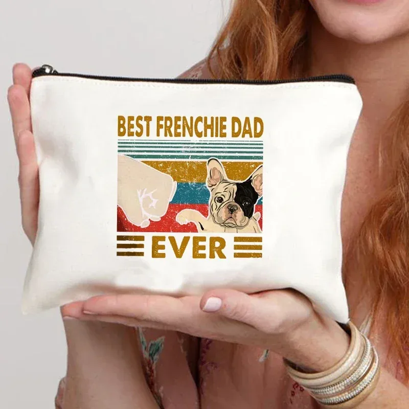 trousse de maquillage en toile pour femme, trousse de toilette, valise professionnelle, impression de dessin animé, bouledogue français, drôle