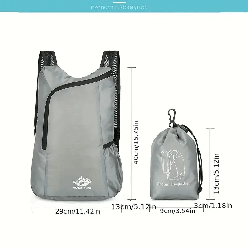 sac dos oxford université gris clair accents noirs motif montagne poche ouvrante pliable extensible capacité inférieure trente litres bandouliere confortable respirante