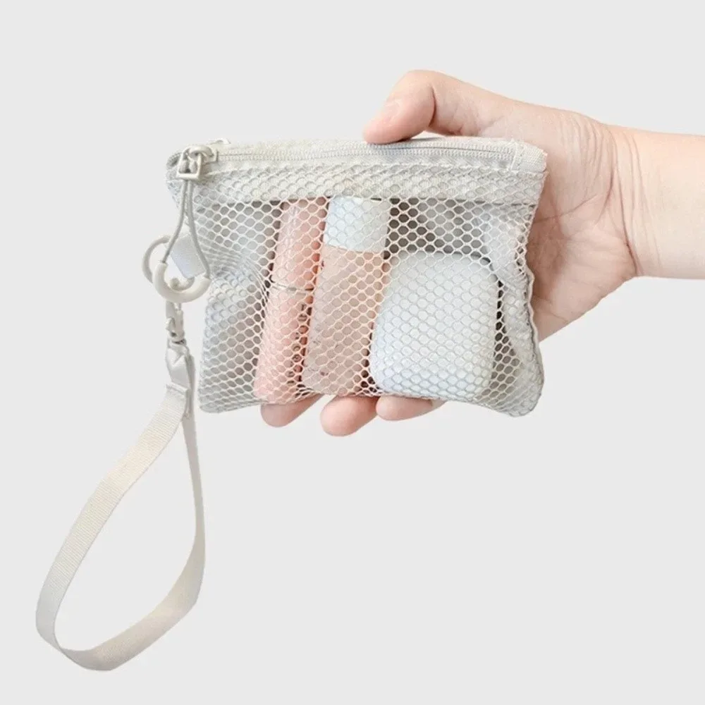 sac de rangement en maille légère, sac à cosmétiques en polyester de couleur unie, multifonctionnel avec fermeture éclair, pochette de maquillage à usage polyvalent