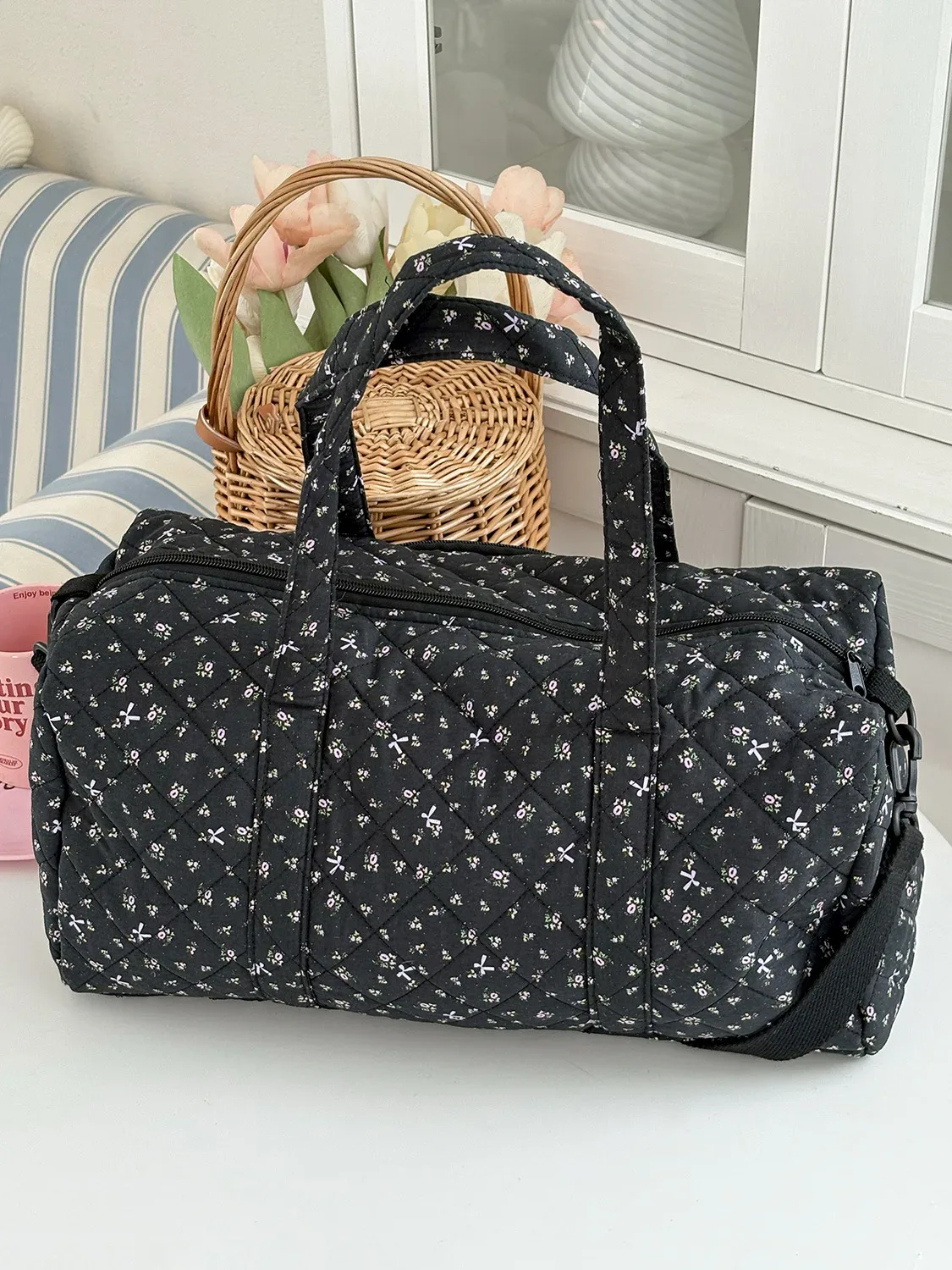 sac de voyage léger grande capacité yt, sac boston à bandoulière, petit sac de voyage matelassé à motifs floraux, style ins