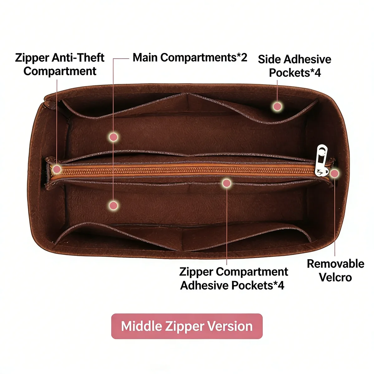 organisateur de sac à main de qualité supérieure, insert pour sac à main, séparateur intérieur, pochette de maquillage, rangement cosmétique pour sac fourre-tout, taille 25 30 35, accessoires