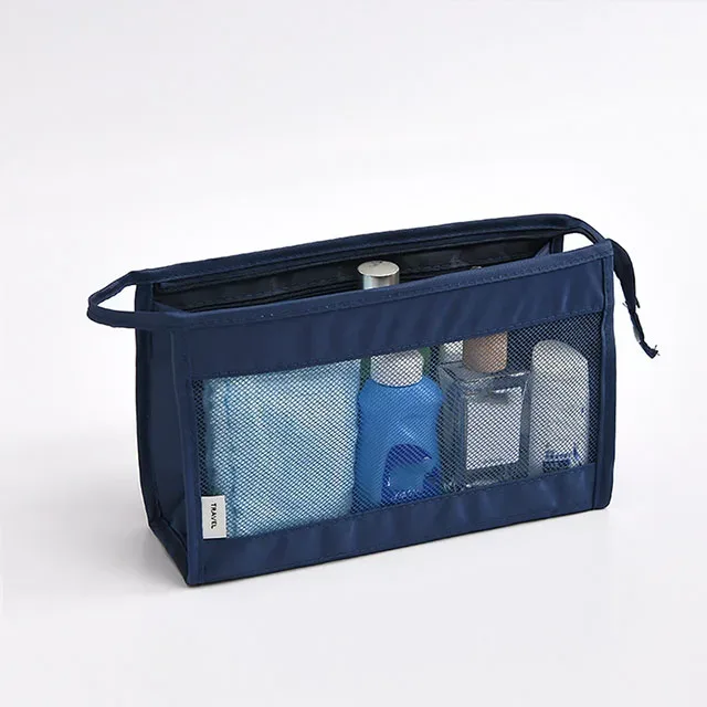 sac de voyage léger et respirant en maille pour femme, trousse de toilette portable transparente pour maquillage et soins de la peau