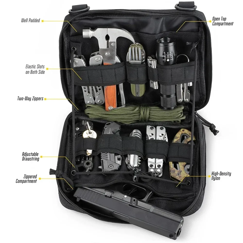 sac de gestion multifonction tactique molle, kit médical edc, accessoire pour petit équipement, organisateur d'outils pour la randonnée, la chasse, la pêche