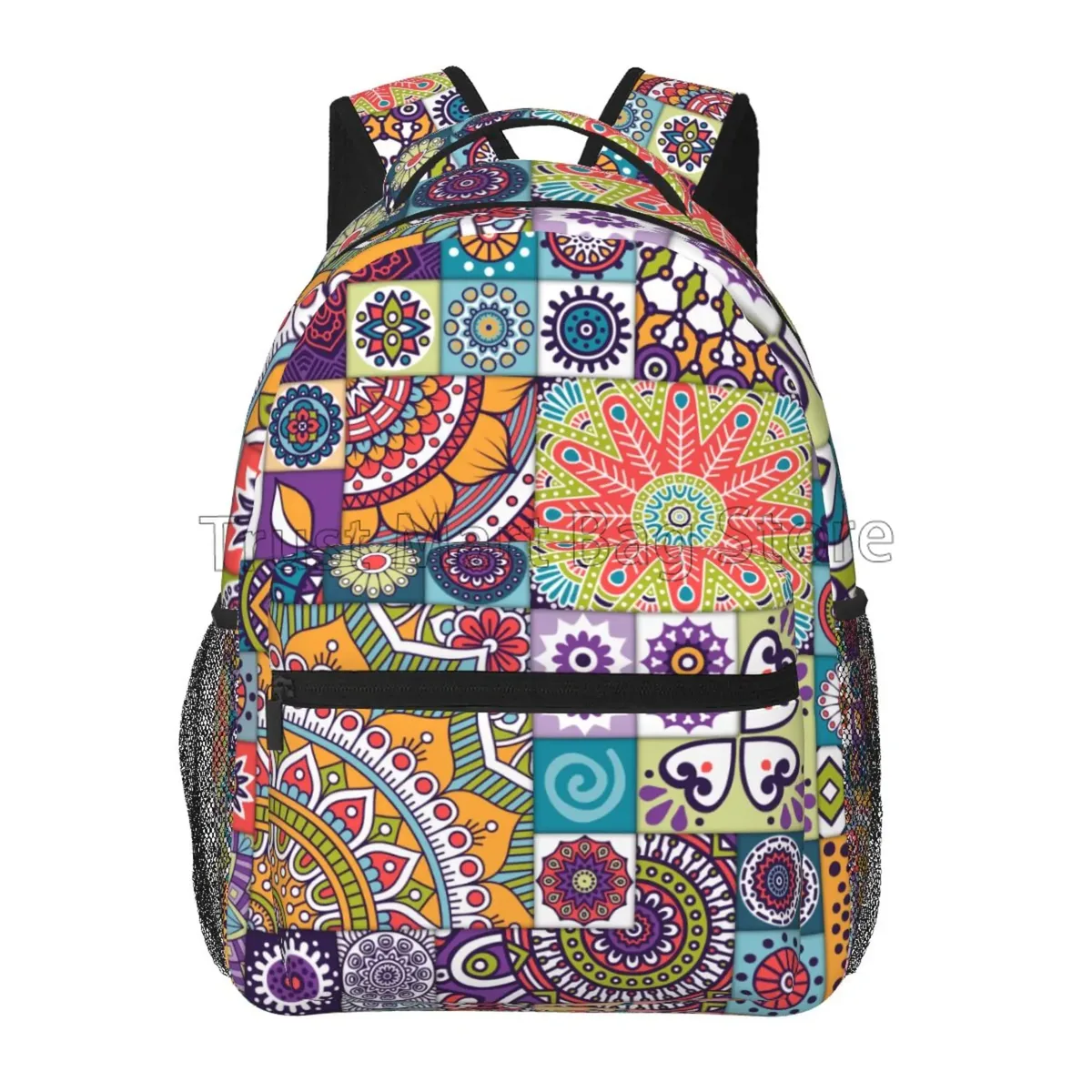 sac à dos de voyage à motif floral mandala ethnique pour femme et fille, cartable observateur et décontracté pour étudiant