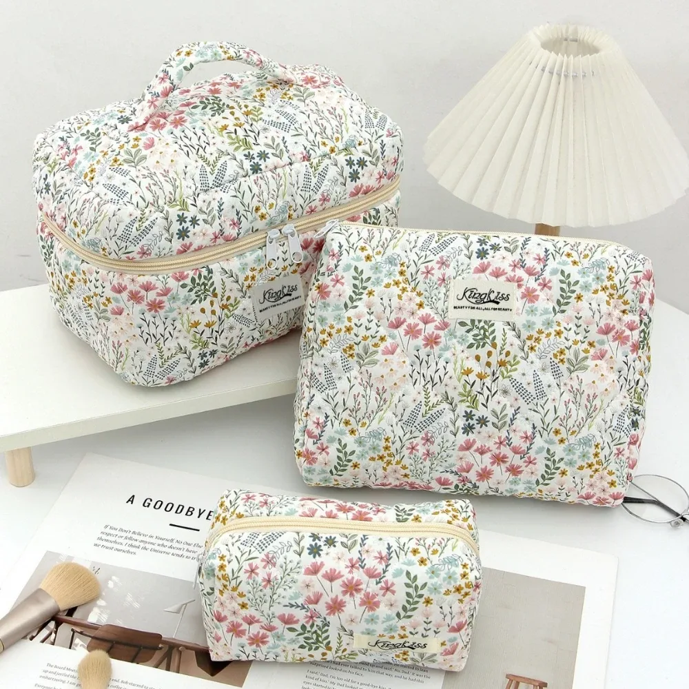 sac à cosmétiques imprimé floral pour femmes, grande capacité, organisateur de voyage, pochette de toilette de maquillage, sac à main portable pour dames, fourre-tout