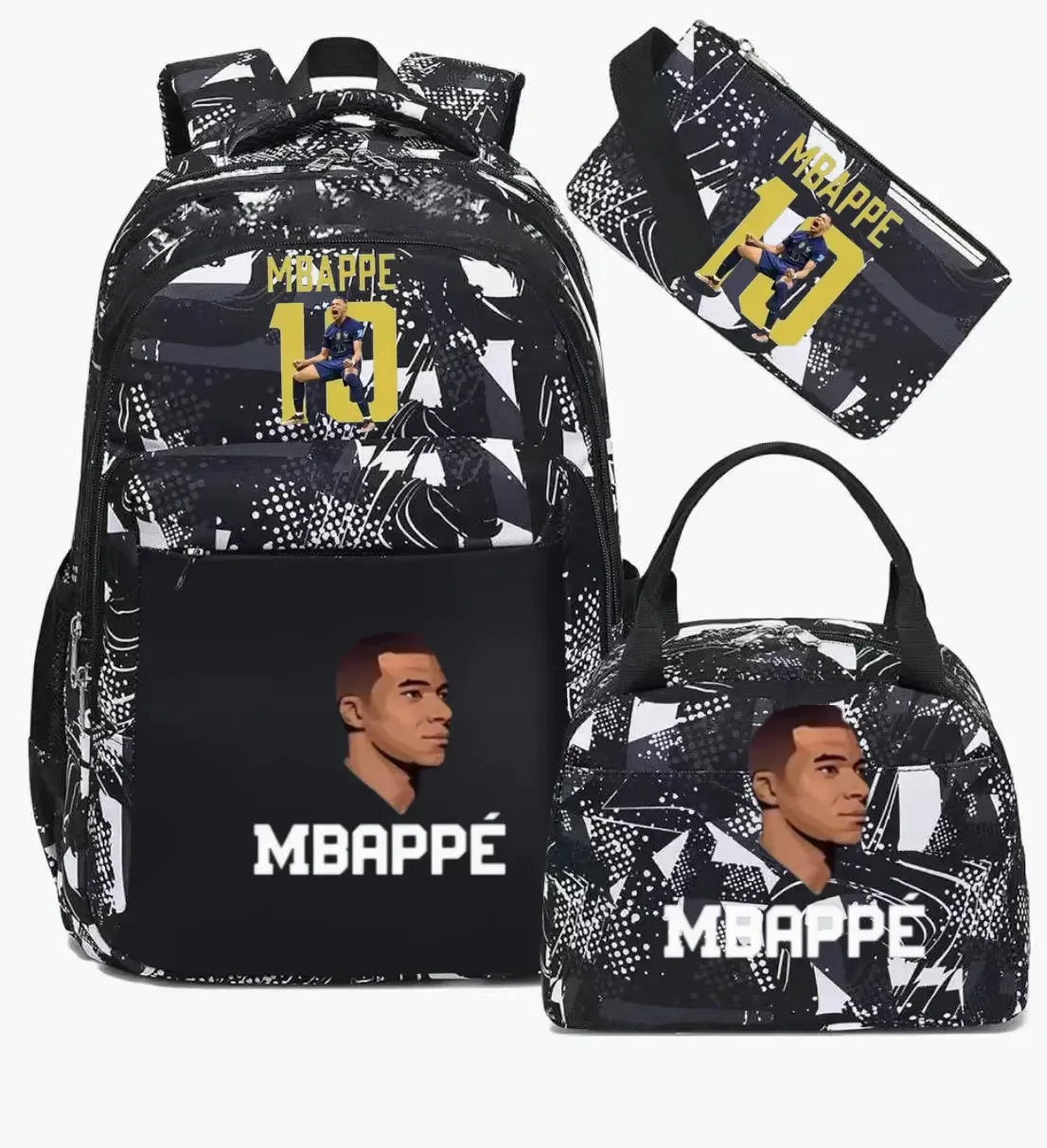sac à dos m-mbappe camouflage 3 pièces, sacs d'école pour ordinateur portable, pour garçons et filles, sacs de voyage décontractés pour femmes et hommes, mochila