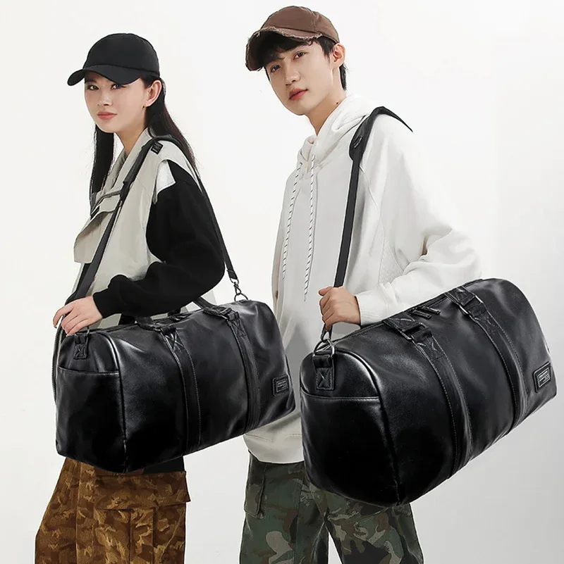 sac de voyage de grande capacité, sac à main de voyage en pu pour hommes, bagages à main, sacs de sport doux et décontractés noirs, grands sacs de week-end, fourre-tout de voyage
