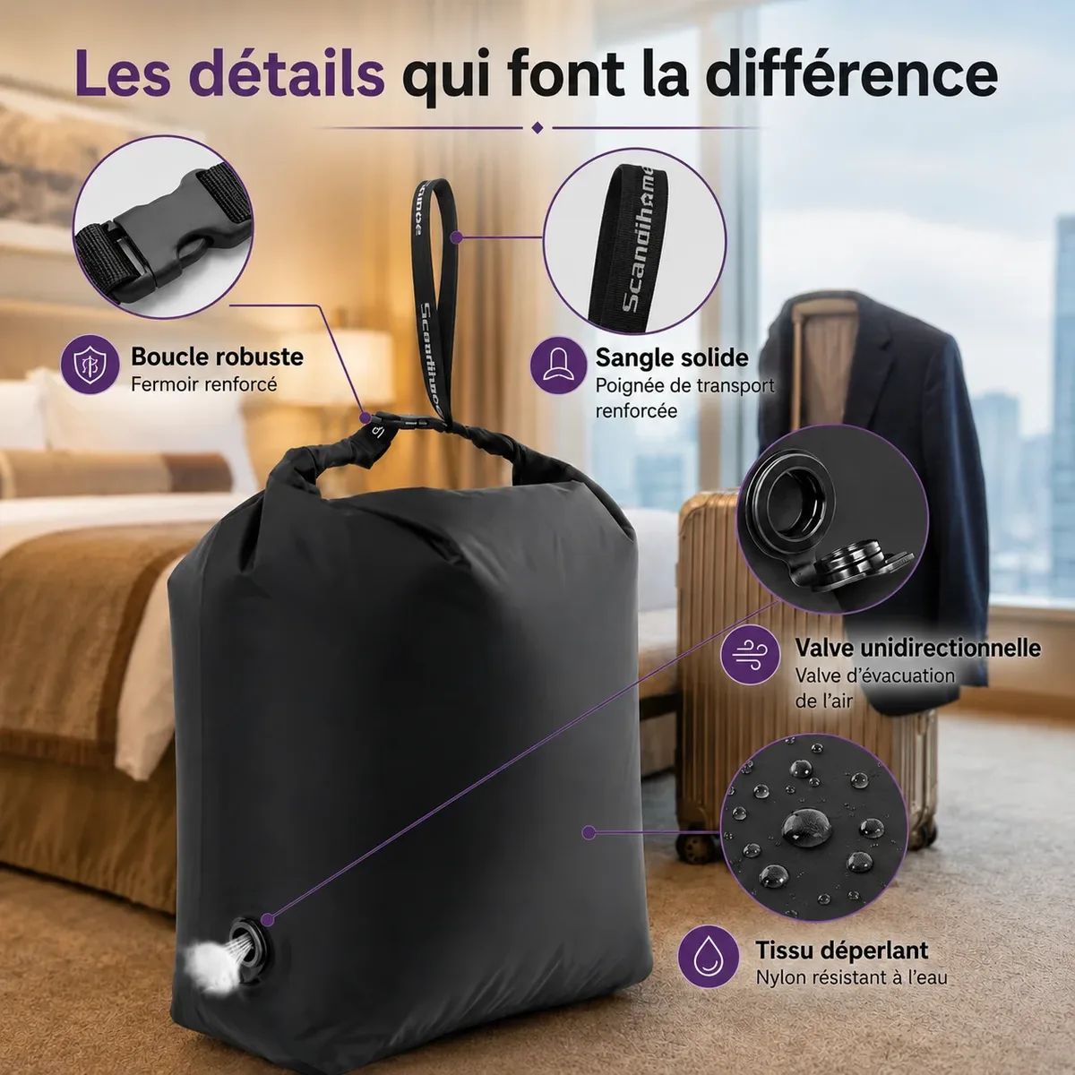 sac de compression sans pompe pour voyage affaires organisateur de vetements pour valise et bagage sac de rangement sous vide voyage gain de place pochette compression