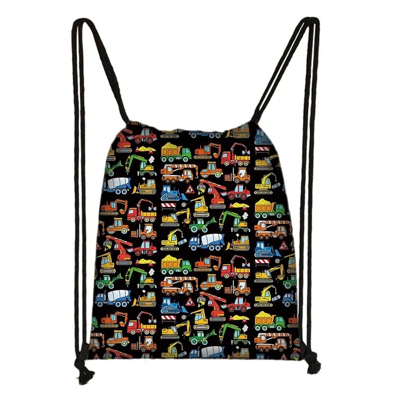 sacs à dos en toile de véhicule d'ingénierie pour adolescents, sac de rangement portable, impression de camion de pompier ebtractor cartoon, proximité wstring