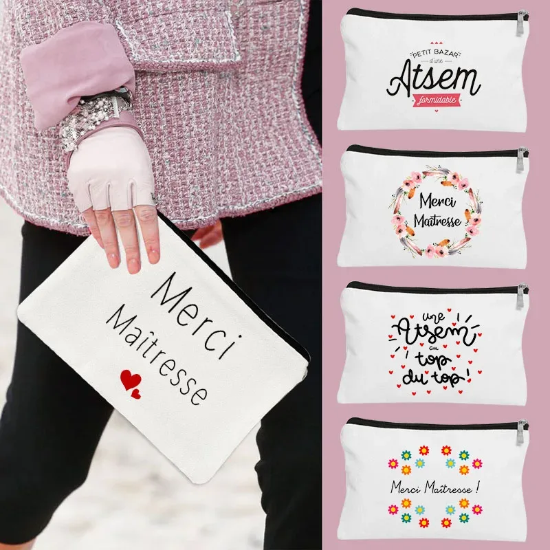 trousse de toilette voyage pochette maquillage cadeau maitresse école cadeau maitresse pochette de maquillage imprimée, cadeau de la journée des enseignants, sac cosmétique en toile pour femmes, avec fermeture éclair