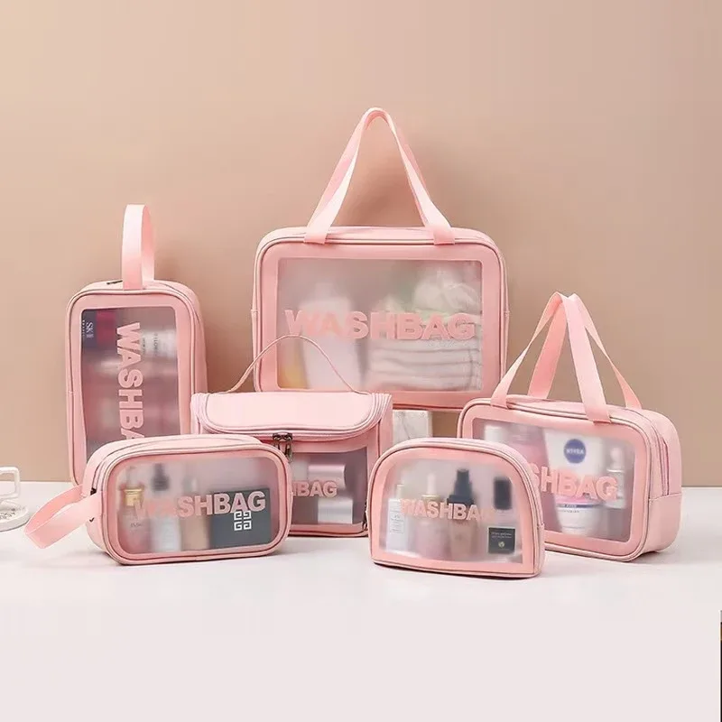 trousse toilette pvc transparent bleu blanc rose noir doré gris voyage cosmétiques maquillage grande capacité portable imperméable