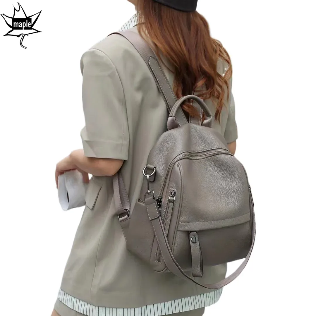 sac à dos en cuir véritable pour femme, sac à dos de voyage, grand sac à dos, peau de vache vintage, école universitaire, fille, café, décontracté, 03