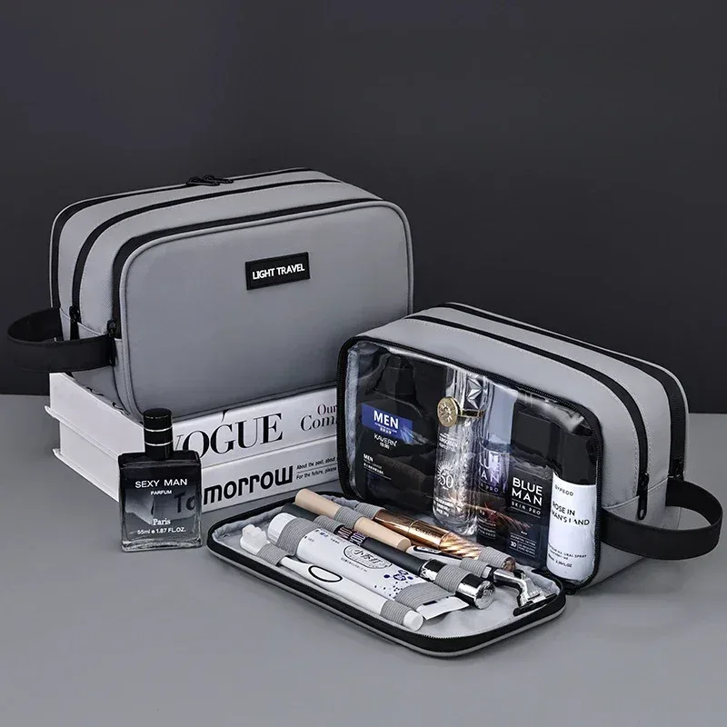 trousse de maquillage pour hommes, série elite à 3 couches, trousse de toilette de grande capacité pour hommes, essentiels de voyage, organisateur de cosmétiques portable premium