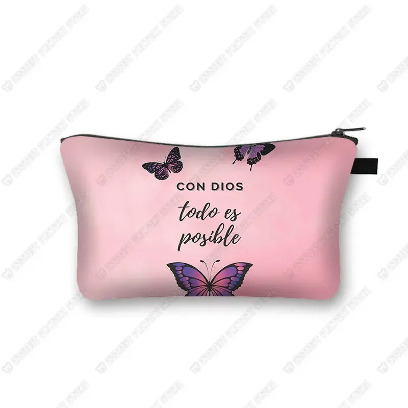 trousse à cosmétiques avec verset de la bible chrétienne en espagnol, trousse de maquillage, trousse de beauté, trousse de toilette