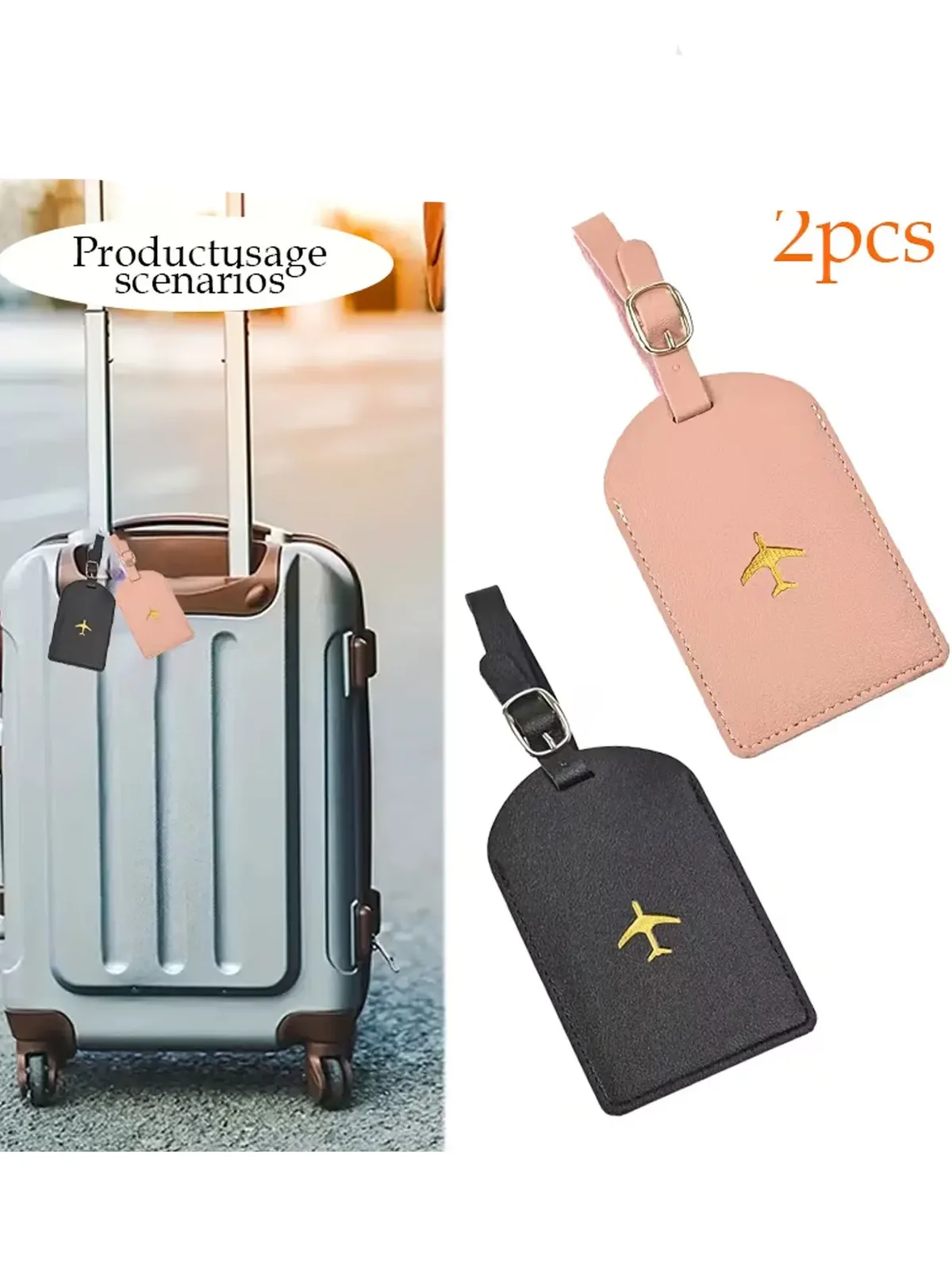 étiquette bagage pvc durables imperméables rectangulaire motif avion centre noir rose voyage identification valise nom adresse