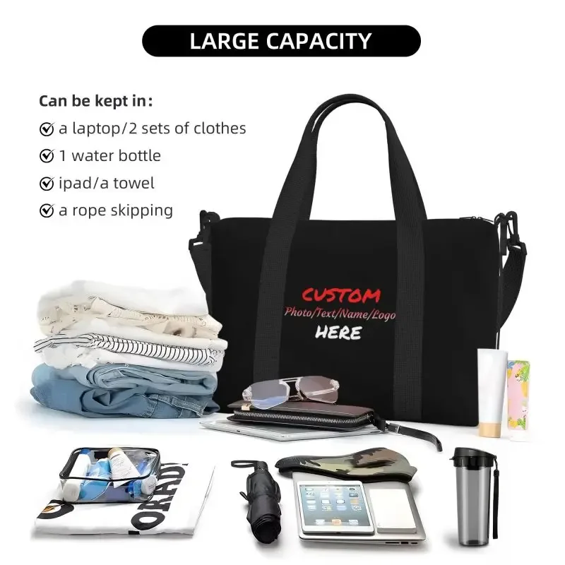 personnalisez votre conception texte photo impression sacs de sport personnalisé durable week-end sac de nuit pour femmes hommes voyage sac de bagage